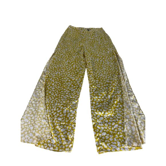 Lulu’s Yellow Animal Print Satin Wide-Leg Side Slit Pants Size Small - Picture 8 of 8